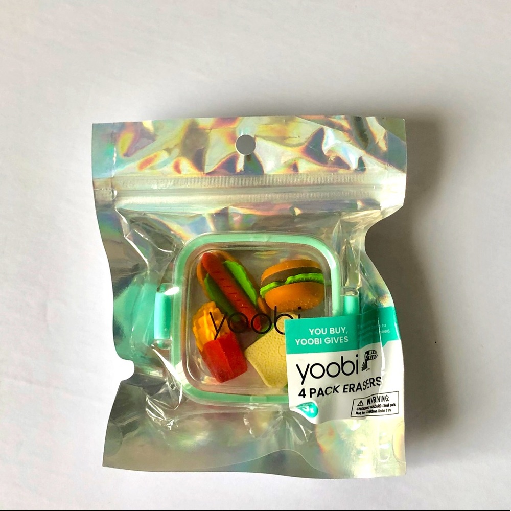 YOOBI 4-pack snack pack eraser set with case BNWT